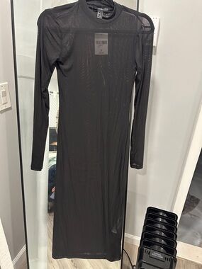 H&M Black Sheer Long-Sleeve Maxi Dress